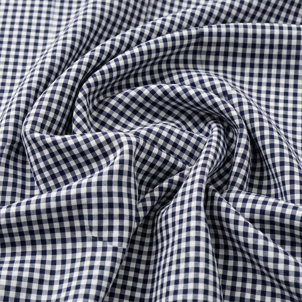 Swirled Black Checked Cotton Fabric Showing Drape