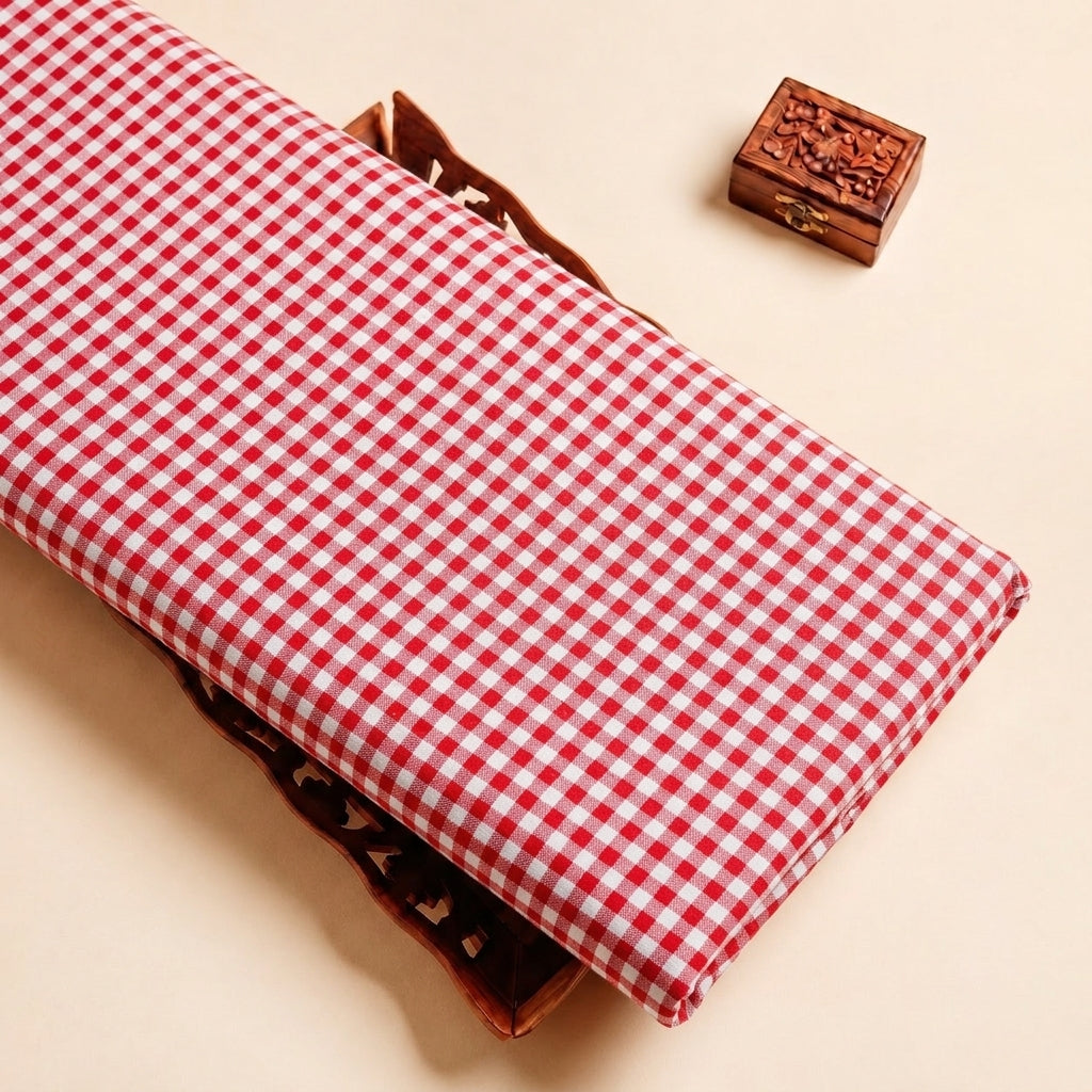 Red Checked Cotton Fabric, folded