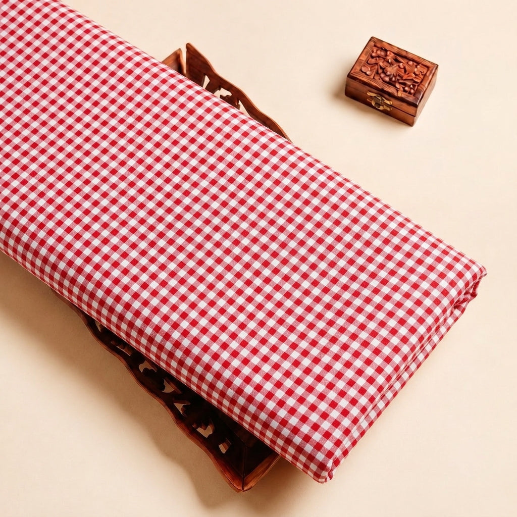 Red Checked Cotton Fabric, folded