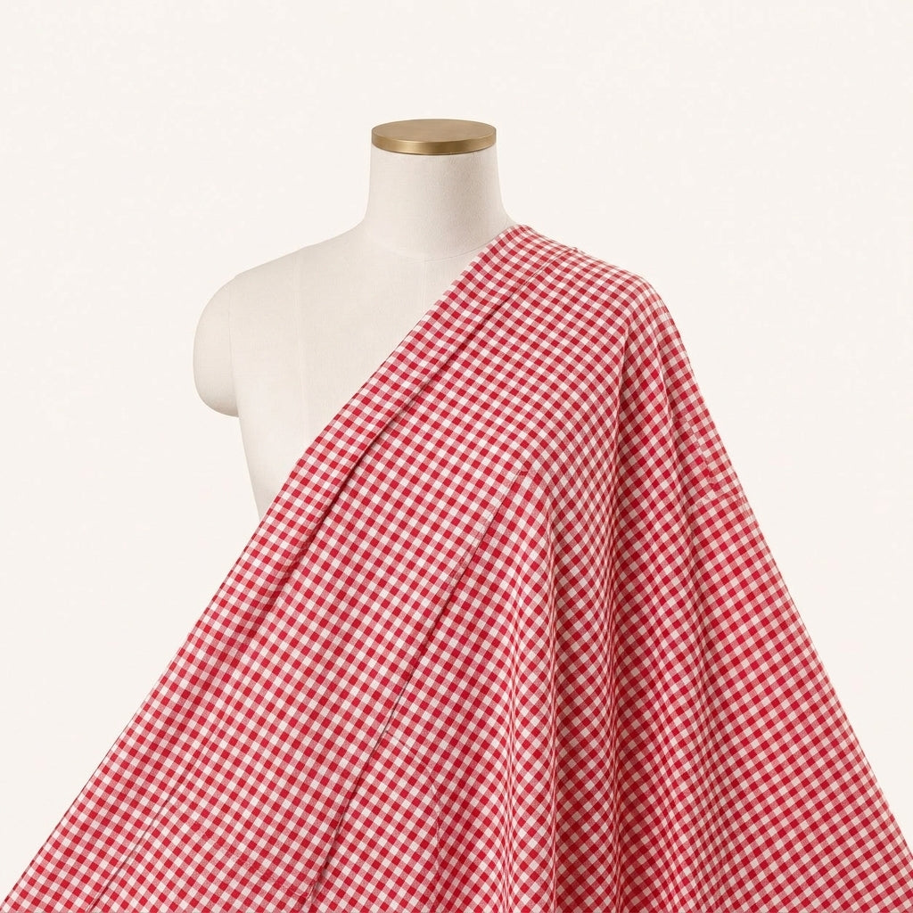 Red Checked Cotton Fabric Draped as a saree