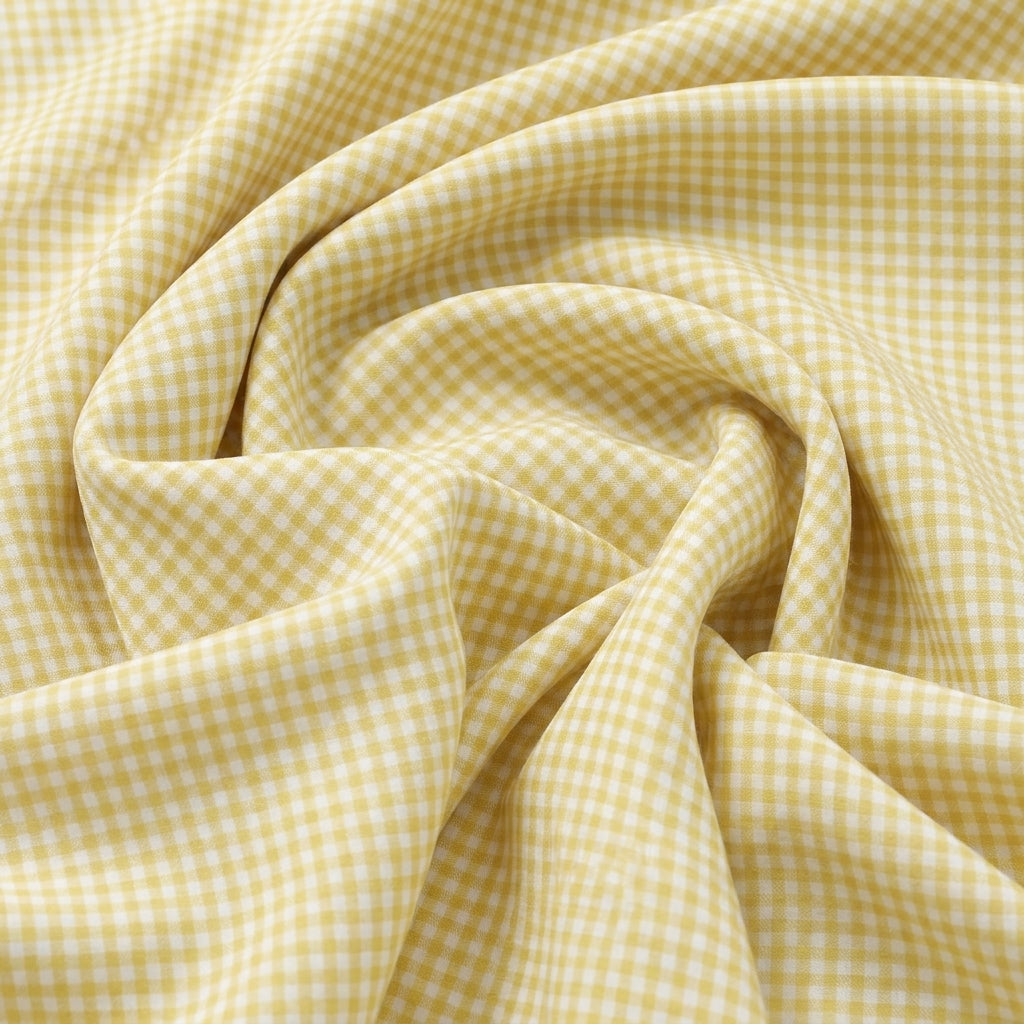 Swirled Yellow Checked Cotton Fabric Showing Drape