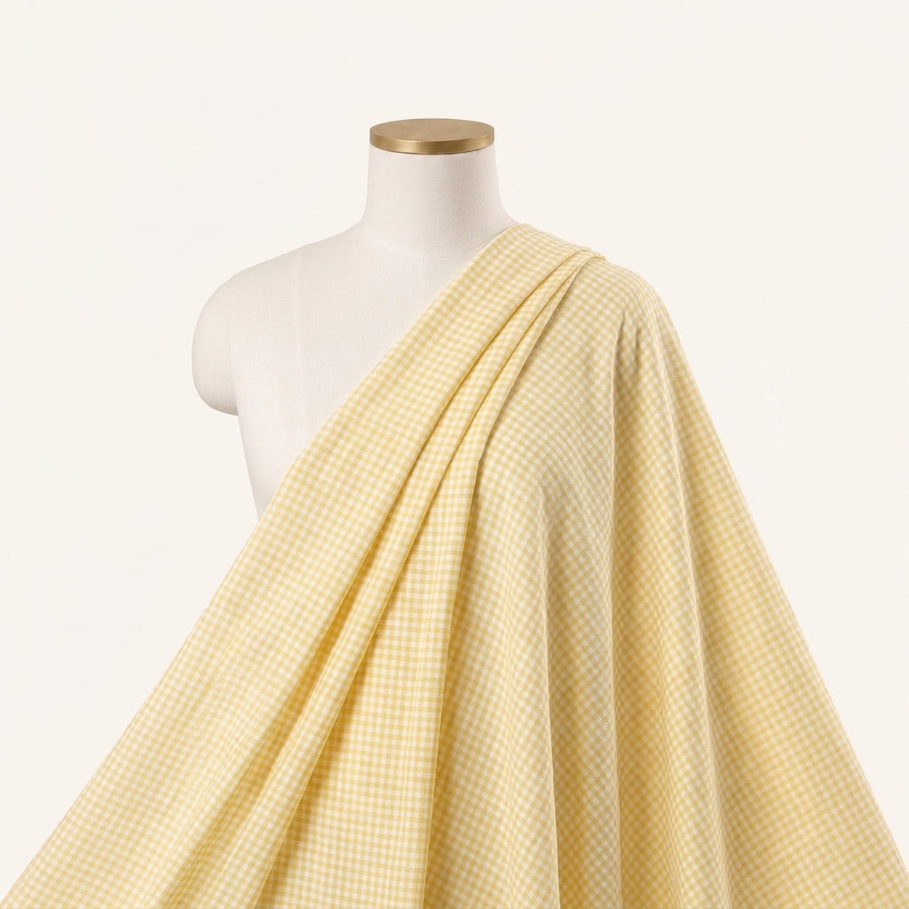 Yellow Checked Cotton Fabric Draped as a saree