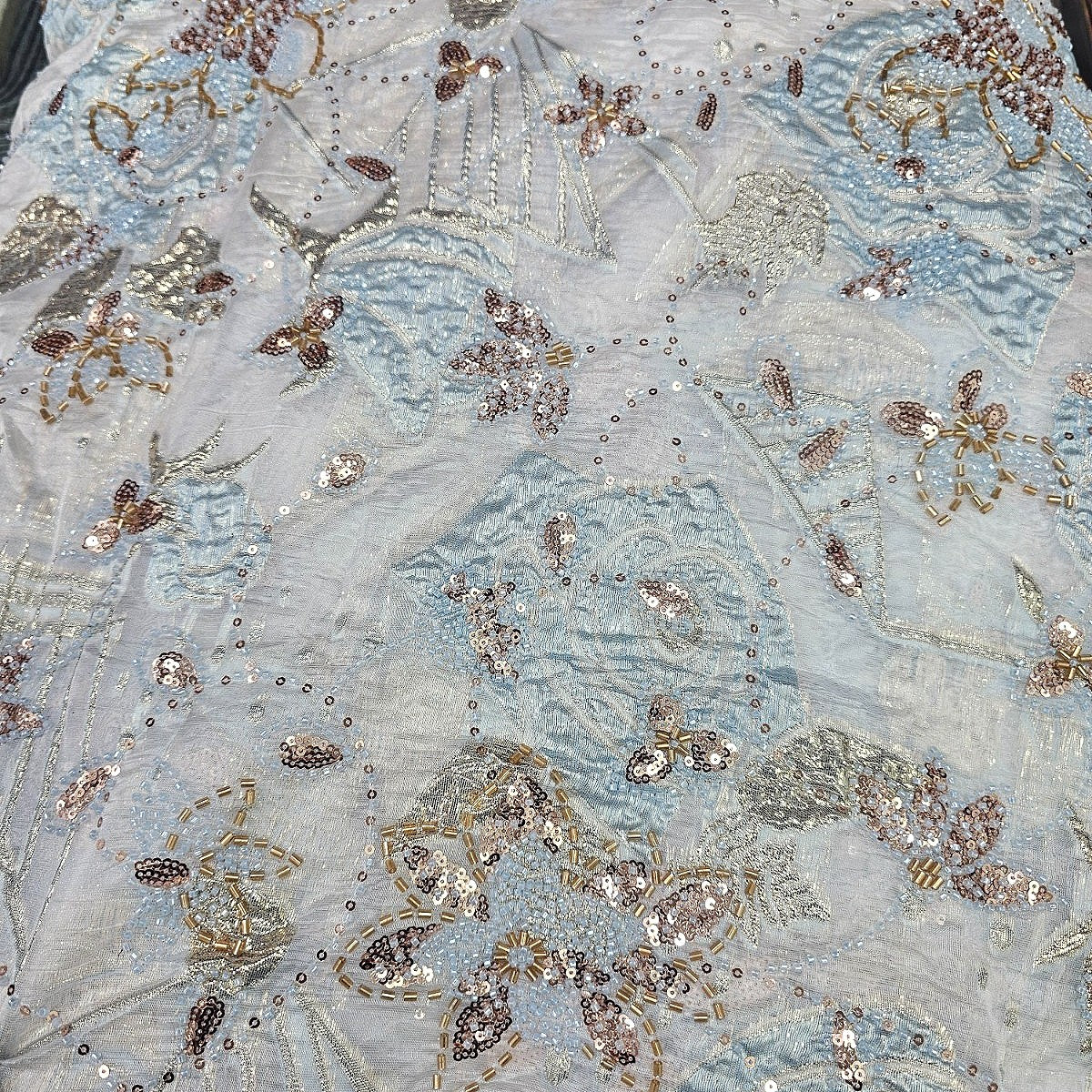 Baby Pink Embroidery Tissue Fabric, laid flat