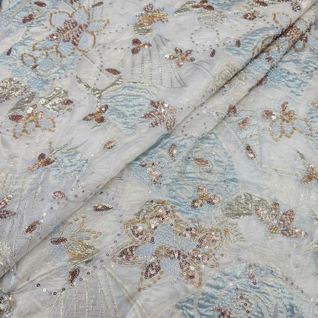Folded Baby Pink Embroidery Tissue Fabric