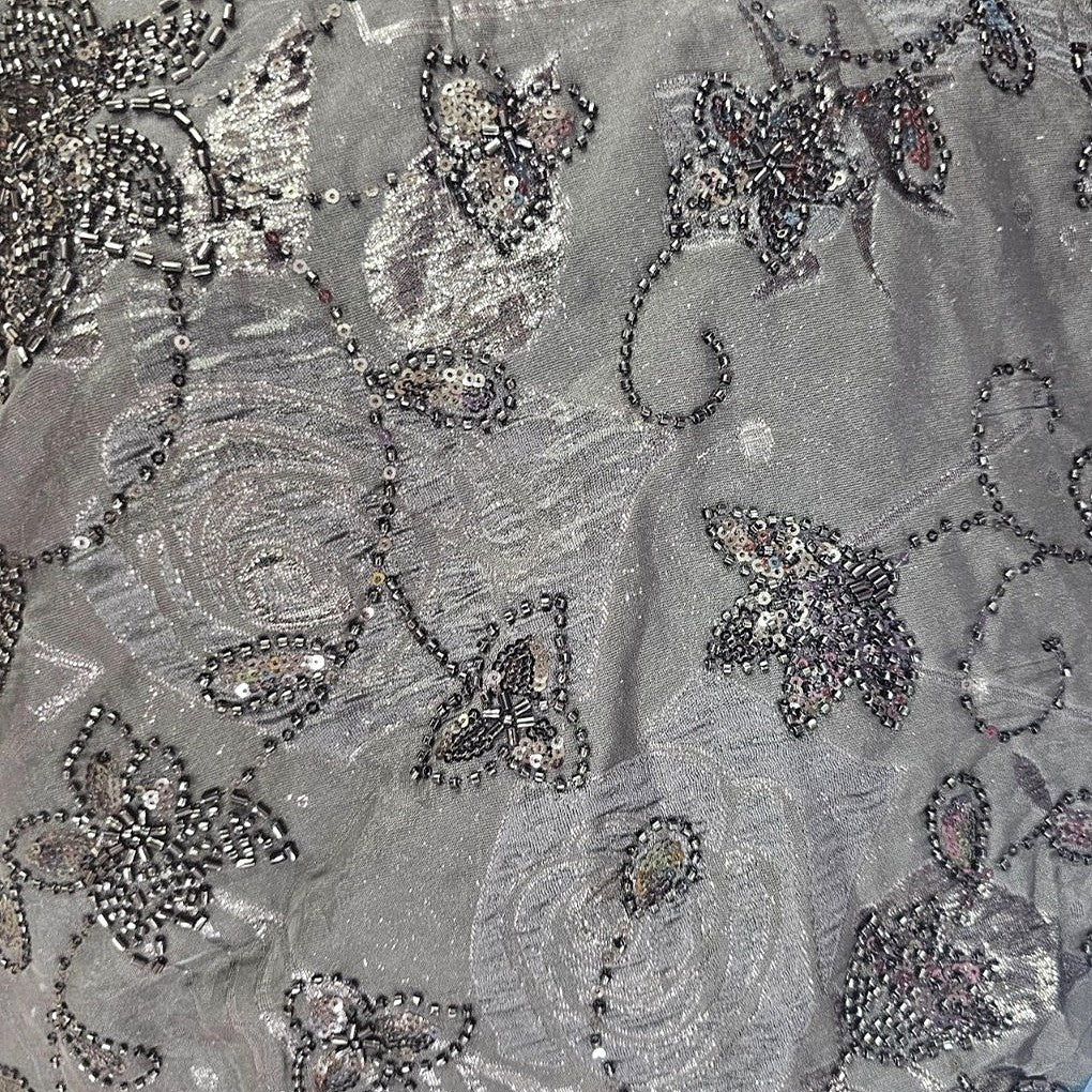 Grey Embroidery Tissue Fabric, laid flat