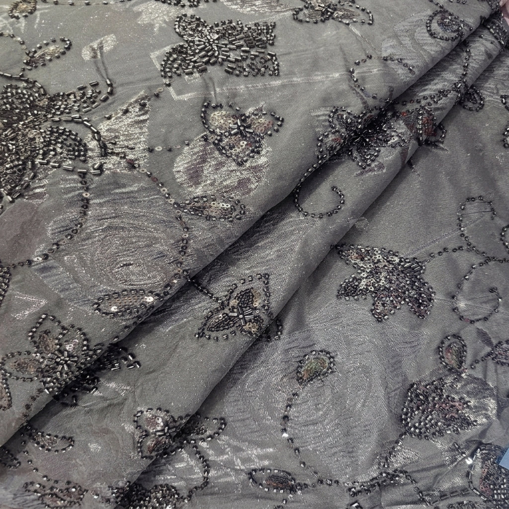Folded Black Embroidery Tissue Fabric