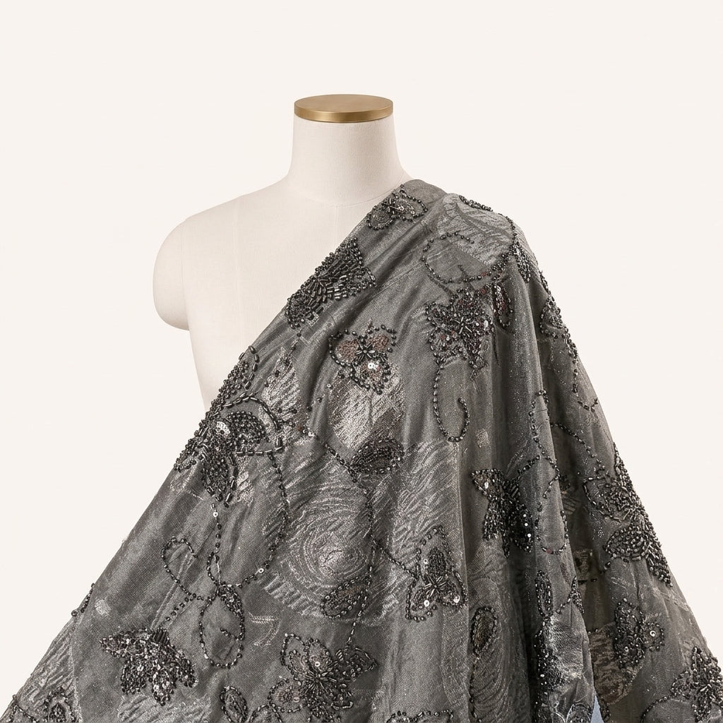 Black Embroidery Tissue Fabric Draped as a saree