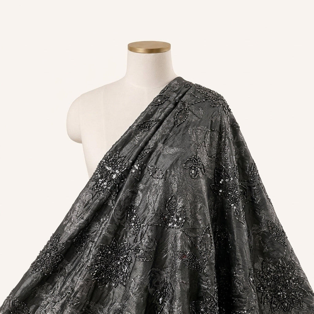 Black Embroidery Tissue Fabric Draped as a saree