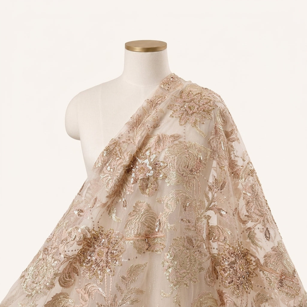 Light Blue Embroidery Tissue Fabric Draped as a saree