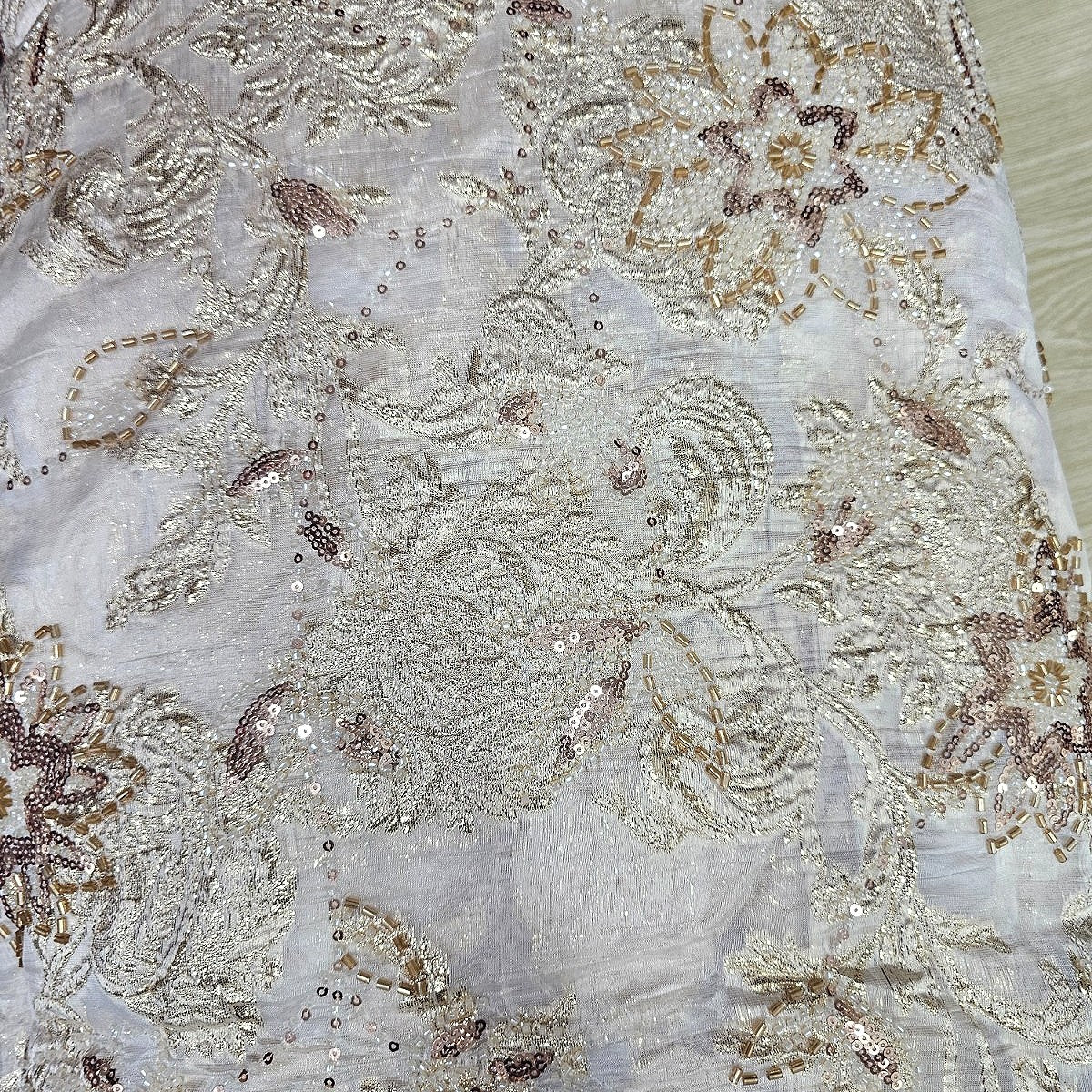 Baby Pink Embroidery Tissue Fabric, laid flat