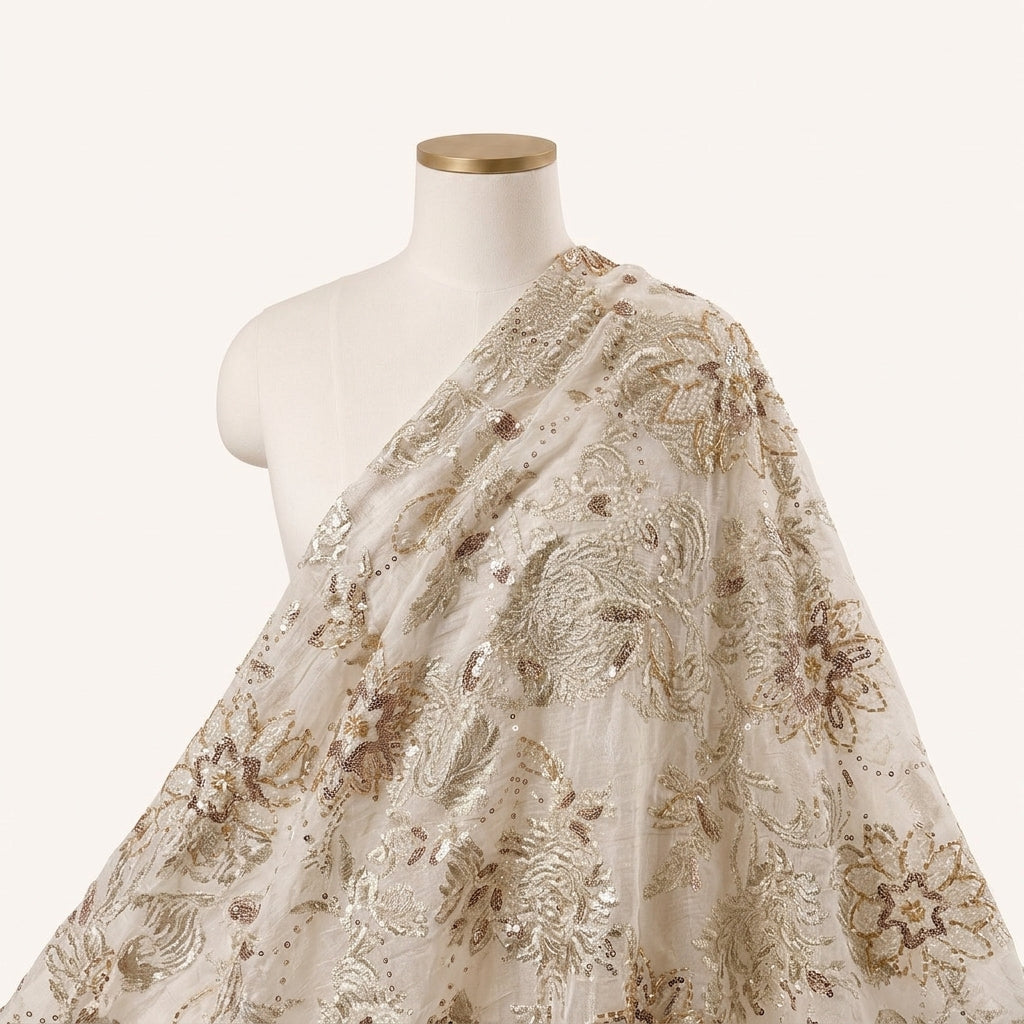 Baby Pink Embroidery Tissue Fabric Draped as a saree