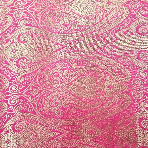 Pink Zari Semi Banaras Fabric, laid flat