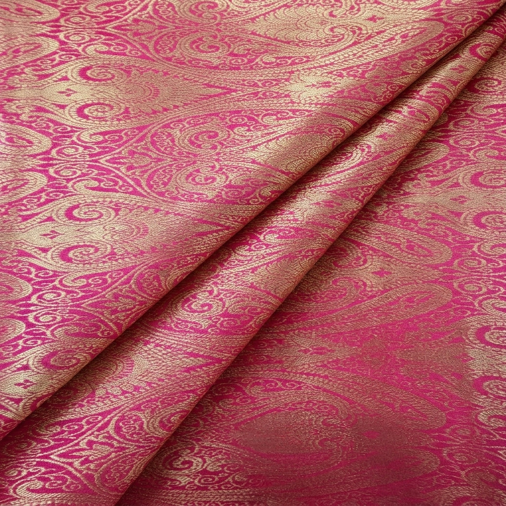 Folded Pink Zari Semi Banaras Fabric