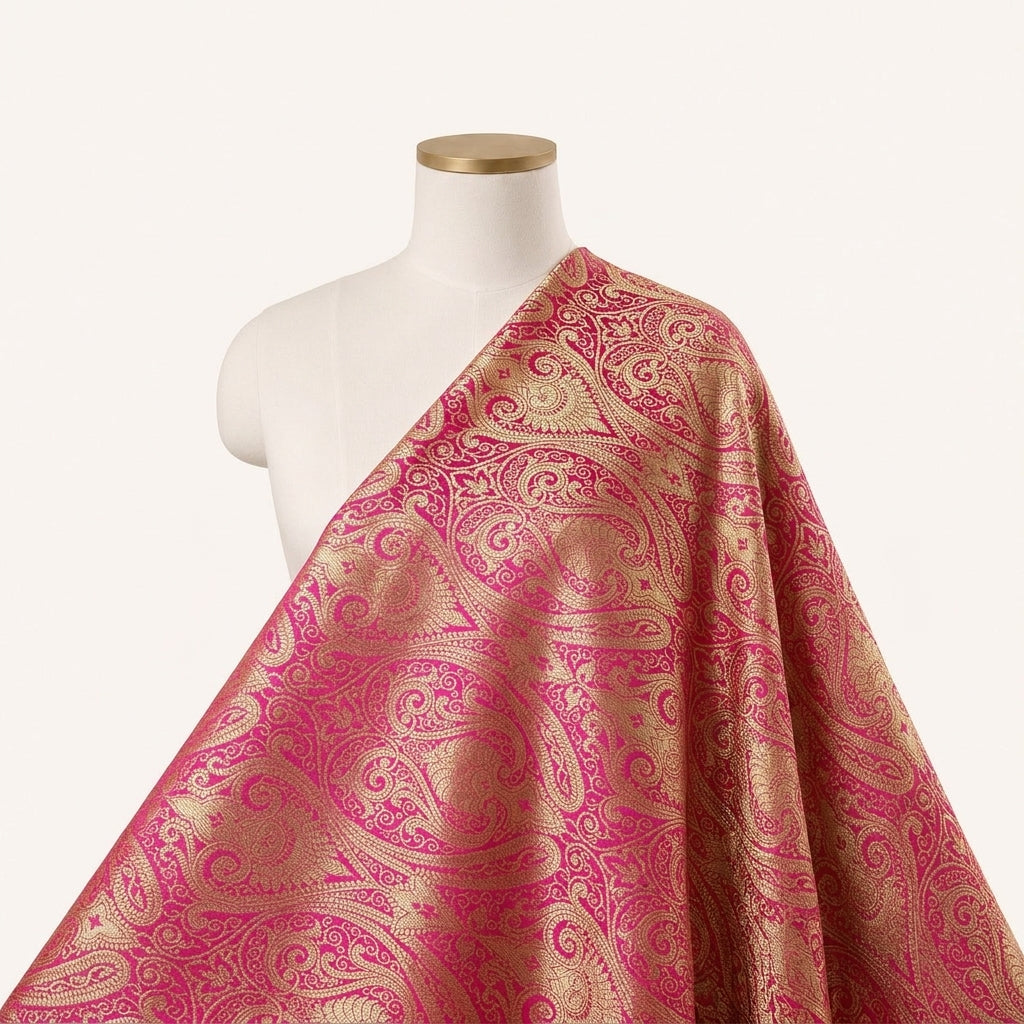 Pink Zari Semi Banaras Fabric Draped as a saree