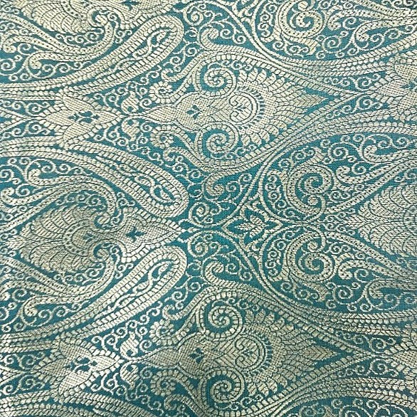 Dark Green Zari Semi Banaras Fabric, laid flat