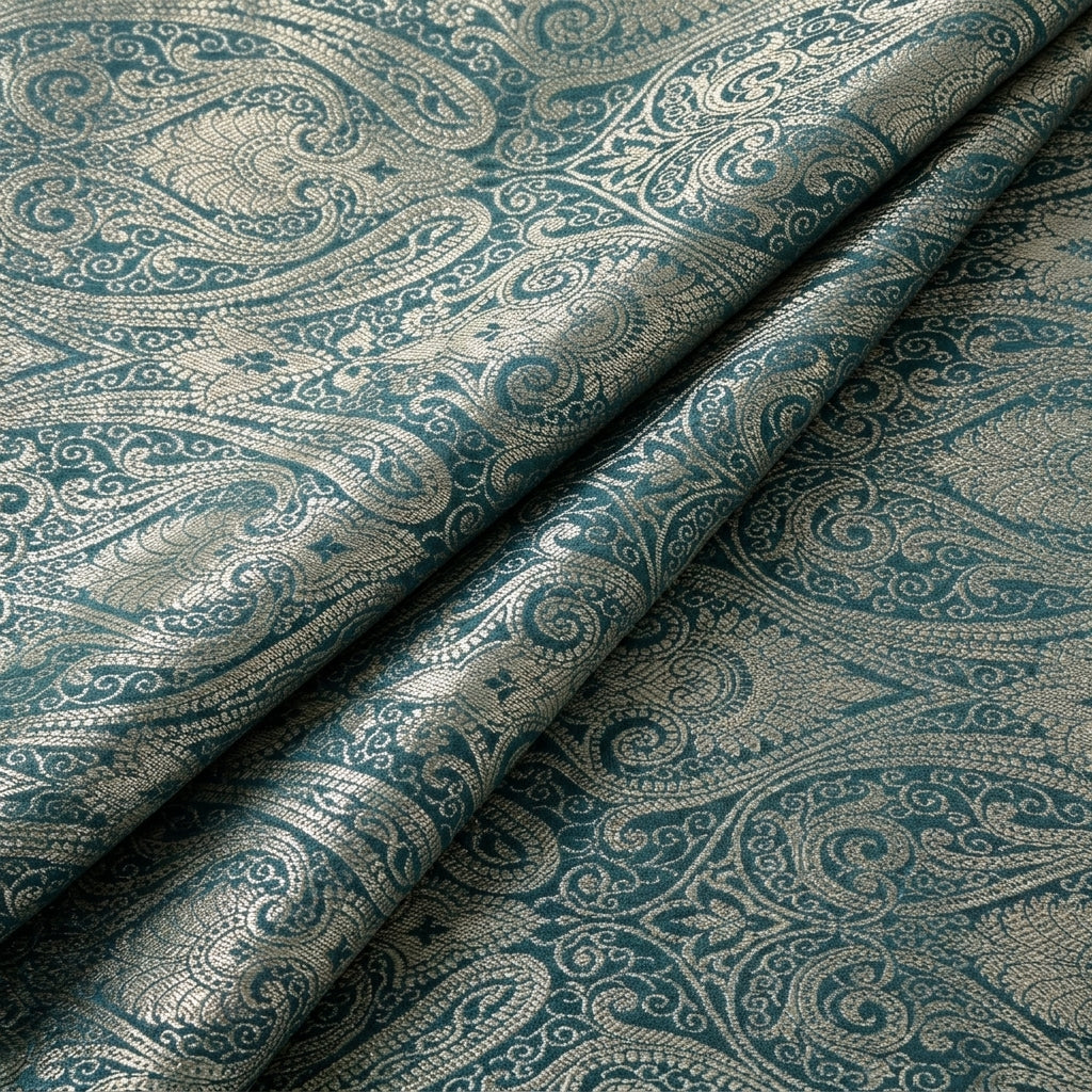 Folded Dark Green Zari Semi Banaras Fabric