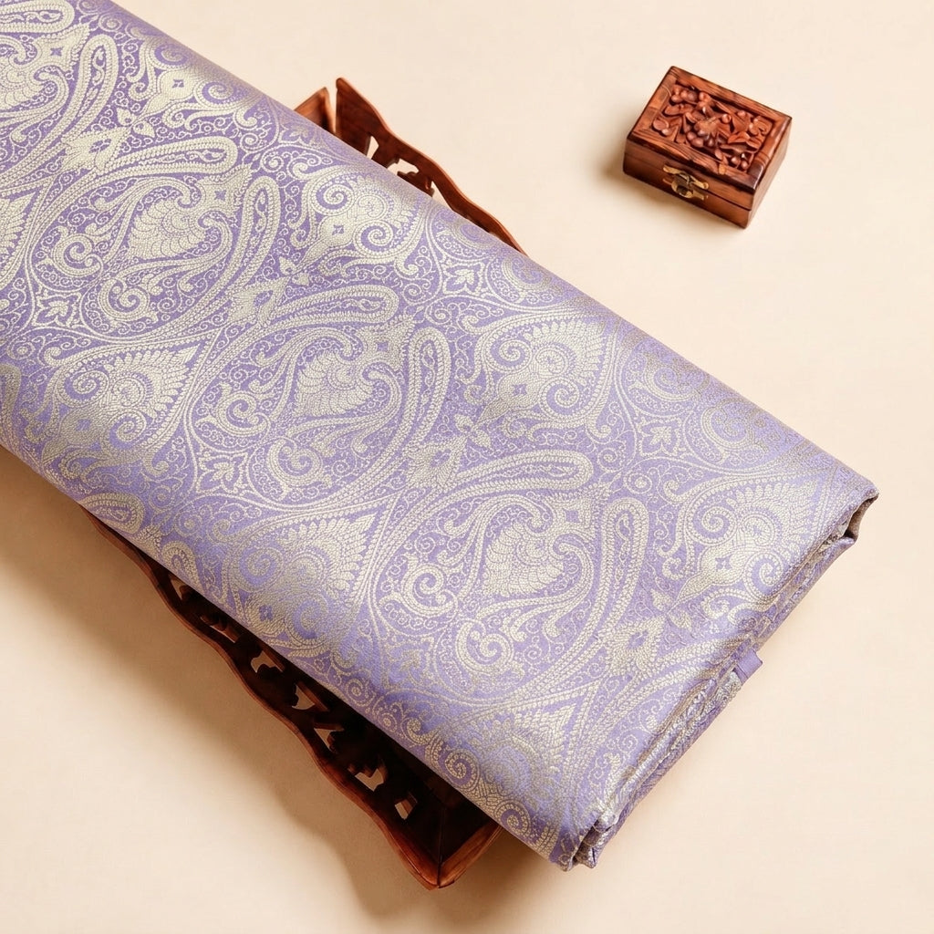 Violet Zari Semi Banaras Fabric with Paisley