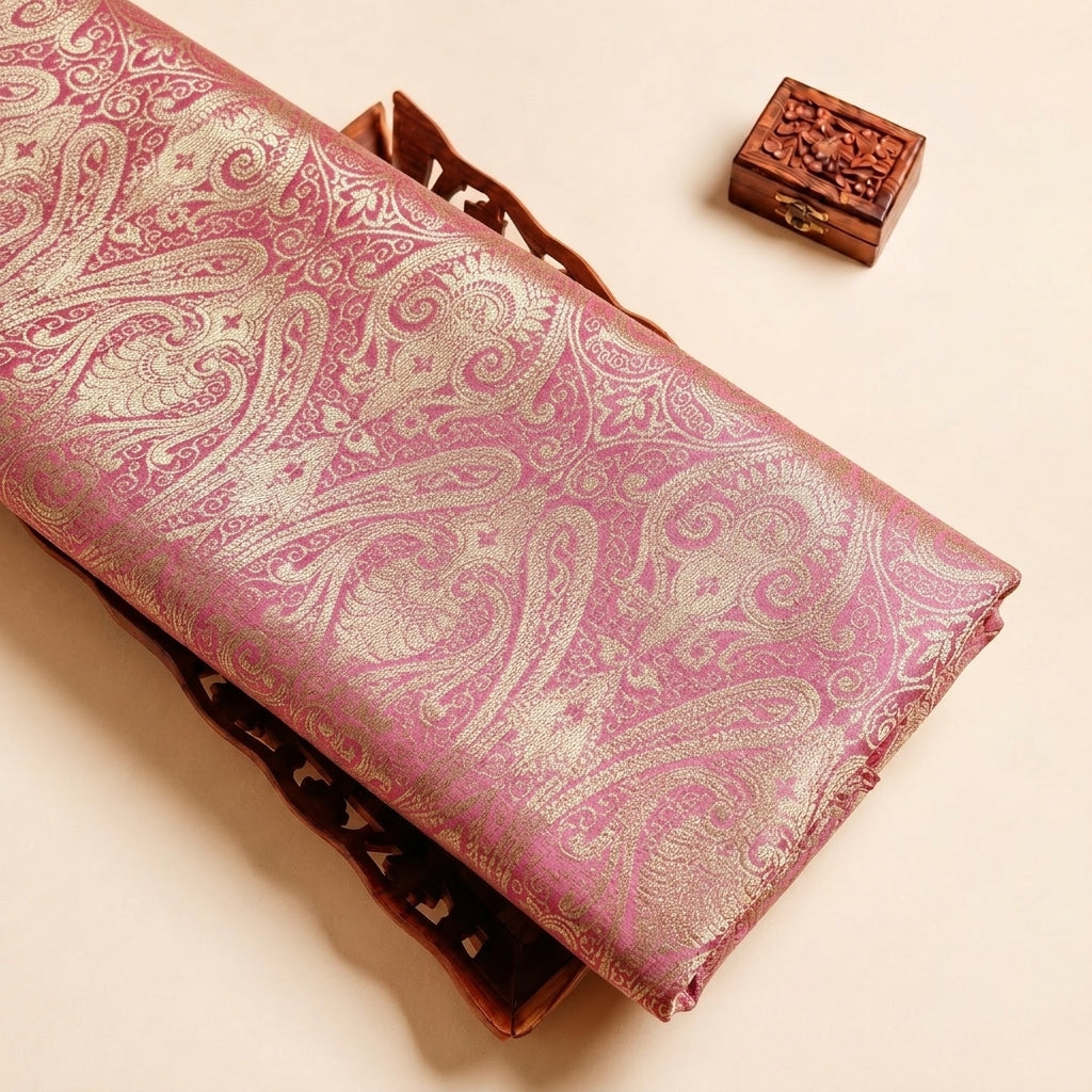 Light Violet Zari Semi Banaras Fabric with Paisley