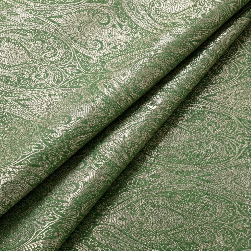 Folded Green Zari Semi Banaras Fabric