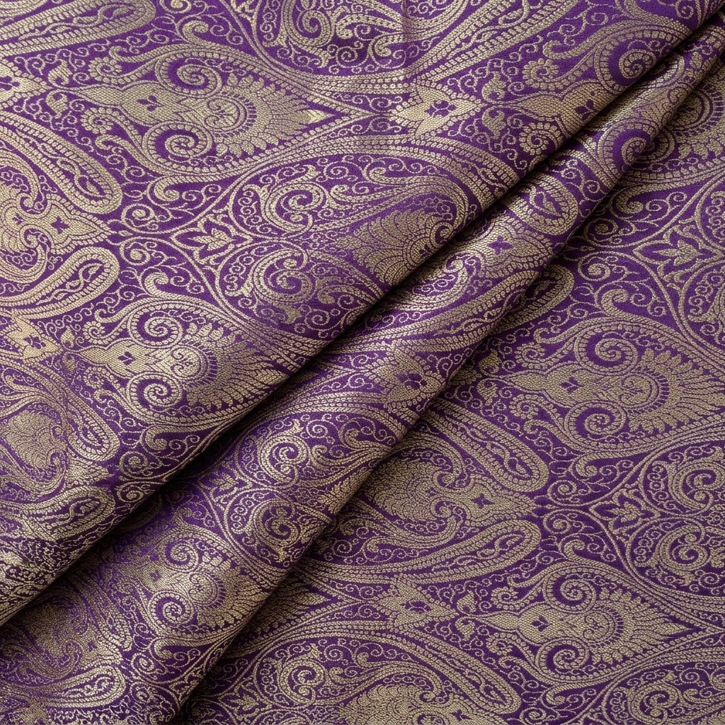 Folded Purple Zari Semi Banaras Fabric