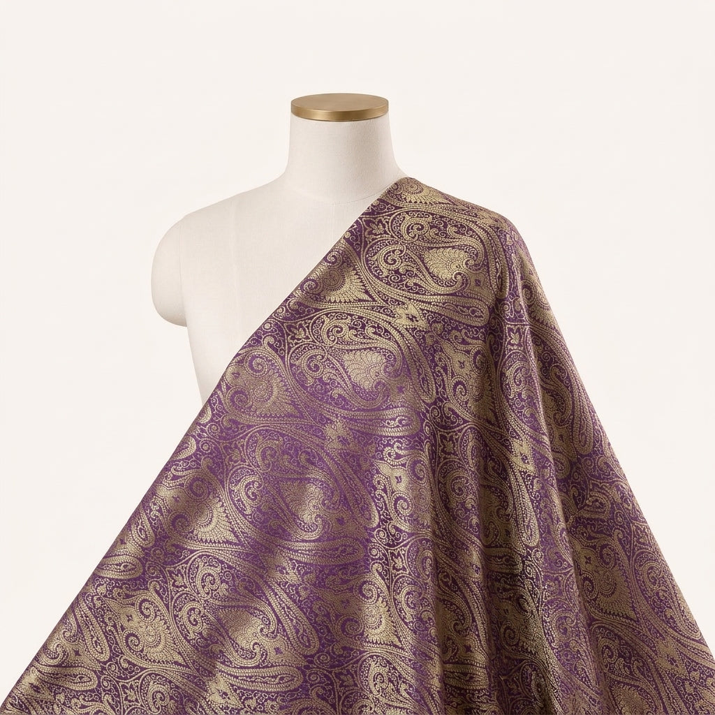 Purple Zari Semi Banaras Fabric Draped as a saree