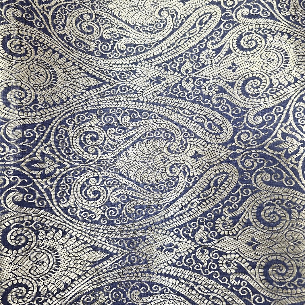 Navy Blue Zari Semi Banaras Fabric, laid flat