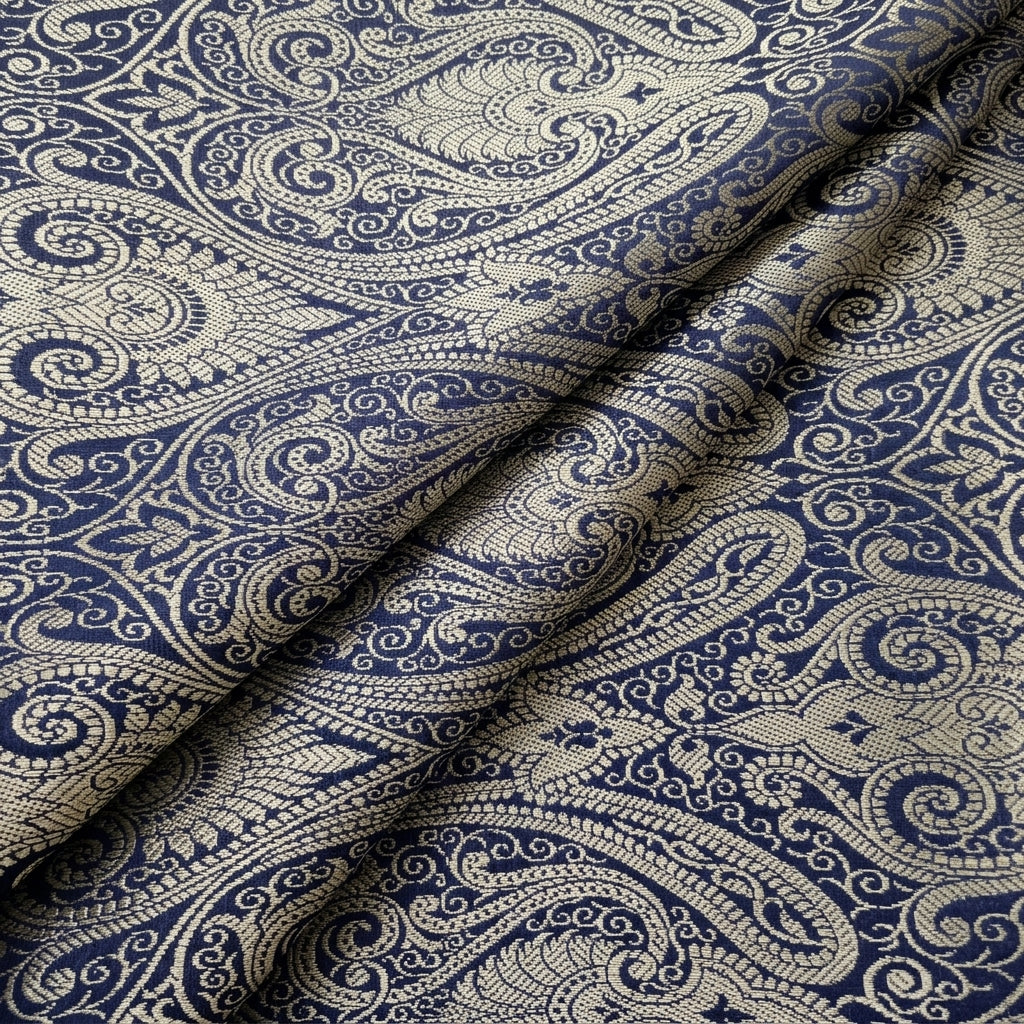 Folded Navy Blue Zari Semi Banaras Fabric