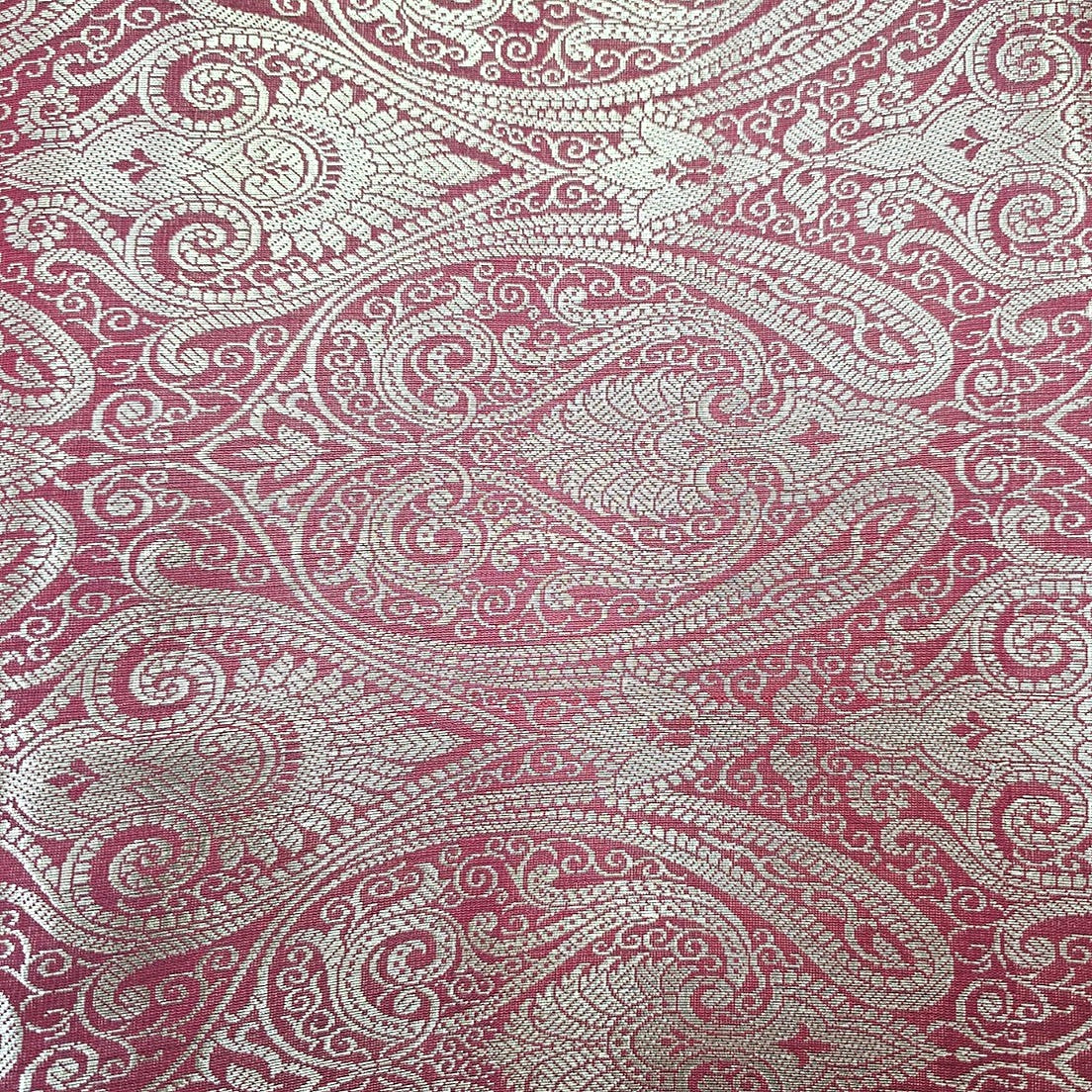 Maroon Zari Semi Banaras Fabric, laid flat