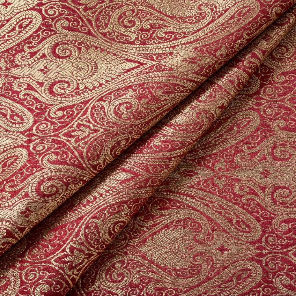 Folded Maroon Zari Semi Banaras Fabric