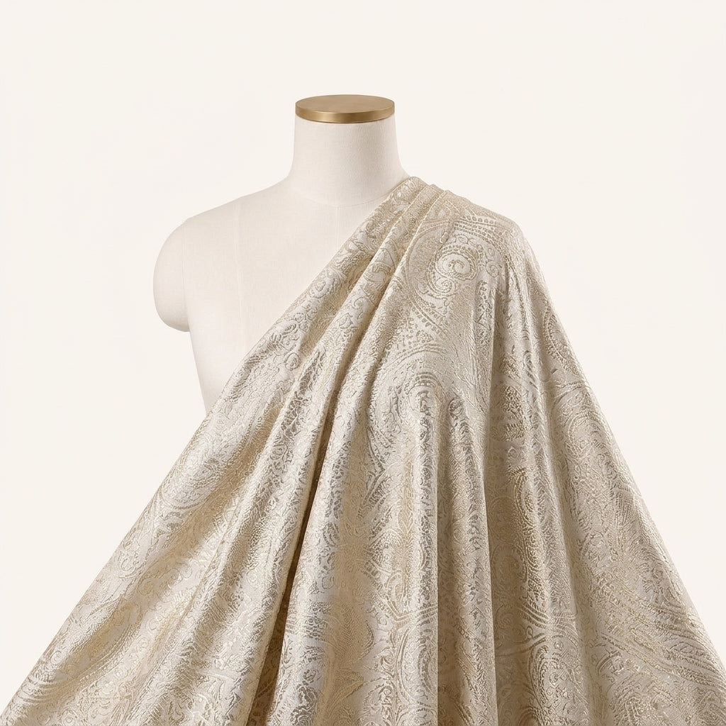 Cream Zari Semi Banaras Fabric Draped as a saree