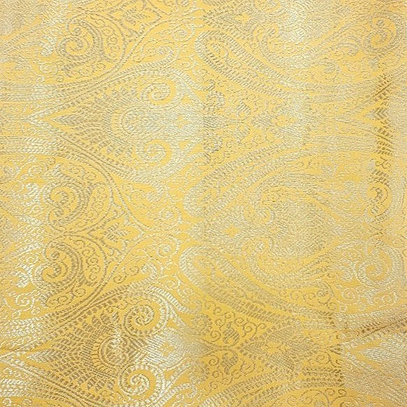 Yellow Zari Semi Banaras Fabric, laid flat