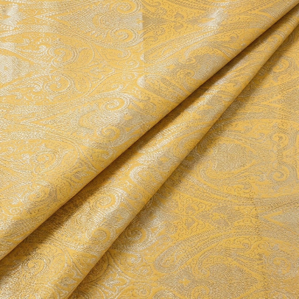 Folded Yellow Zari Semi Banaras Fabric