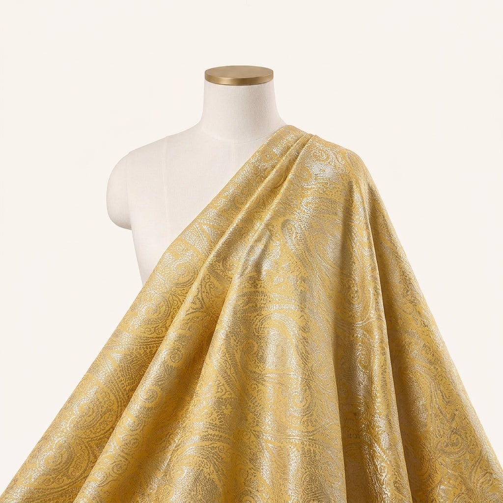 Yellow Zari Semi Banaras Fabric Draped as a saree
