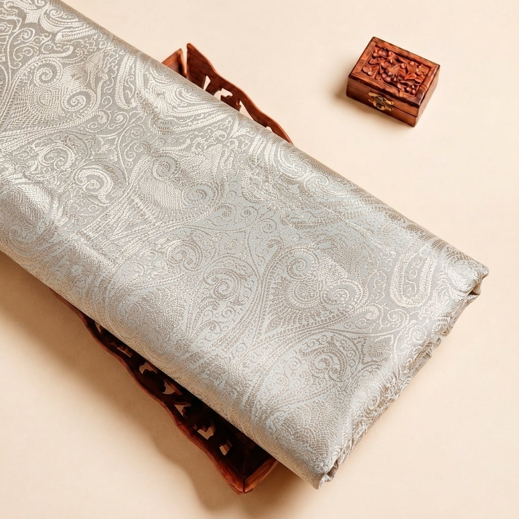 Cream Zari Semi Banaras Fabric with Paisley