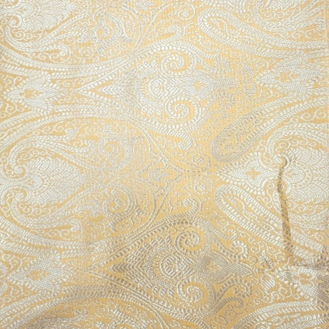 Mustard Zari Semi Banaras Fabric, laid flat