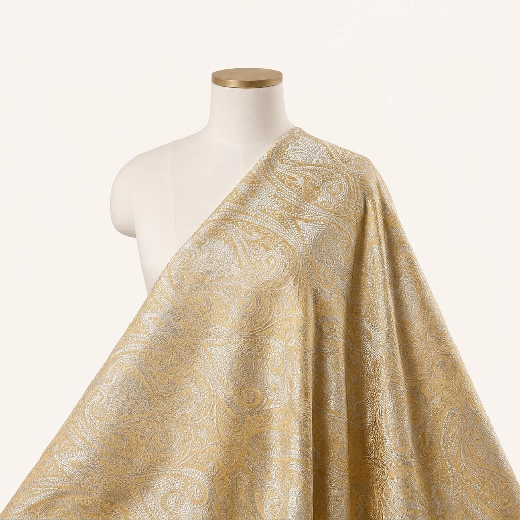 Mustard Zari Semi Banaras Fabric Draped as a saree