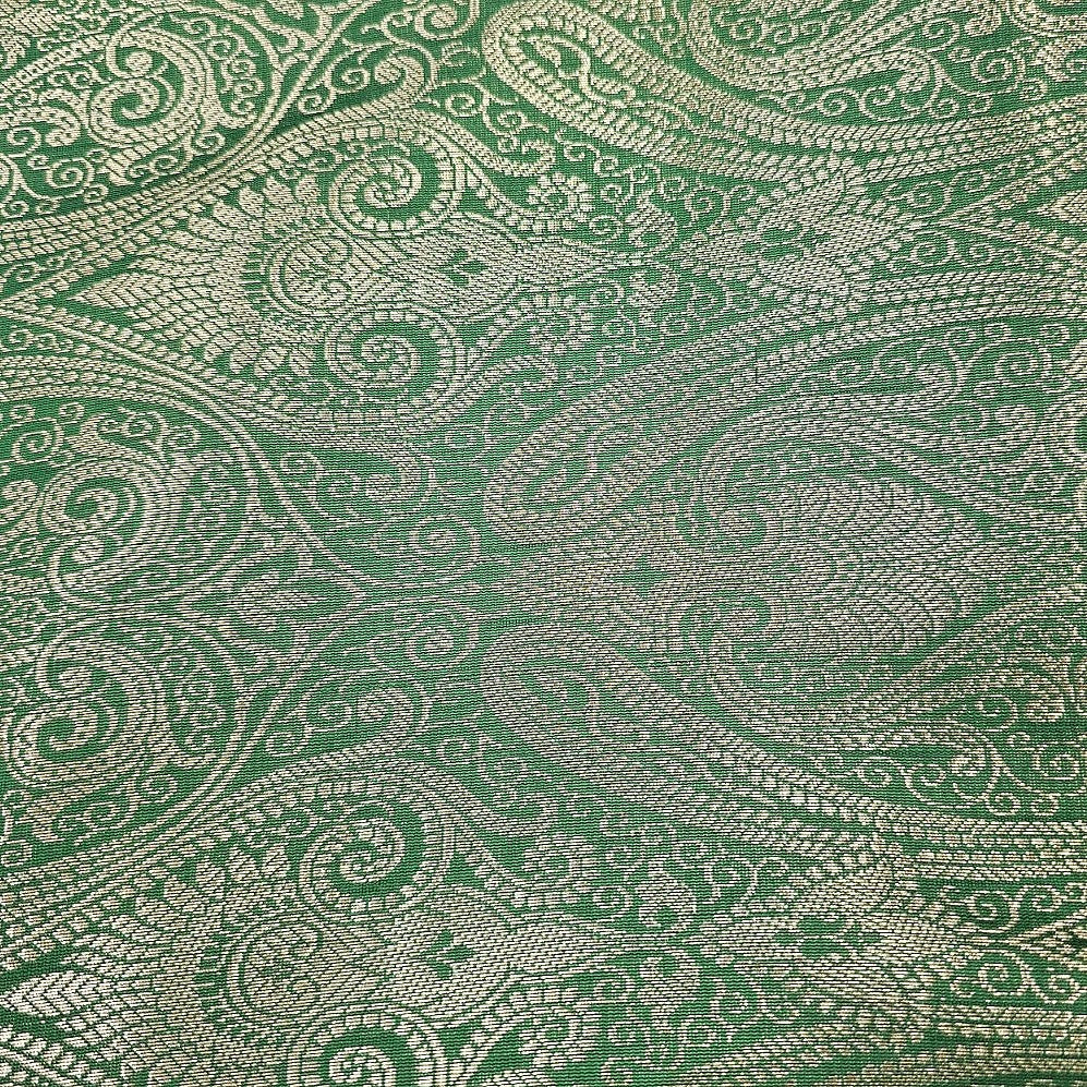 Green Zari Semi Banaras Fabric, laid flat