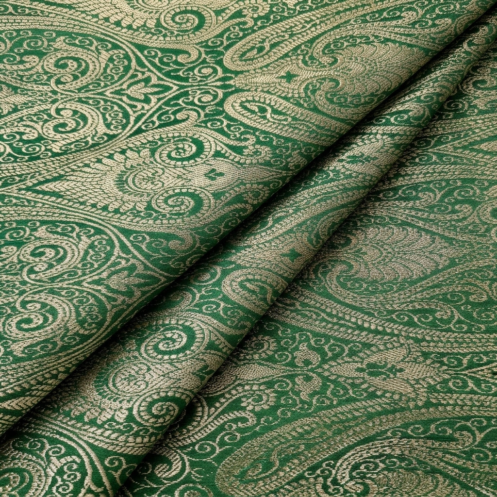 Folded Green Zari Semi Banaras Fabric