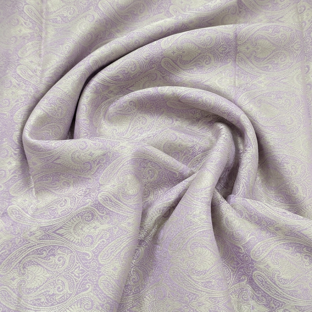 Swirled Violet Zari Semi Banaras Fabric Showing Paisley and Drape