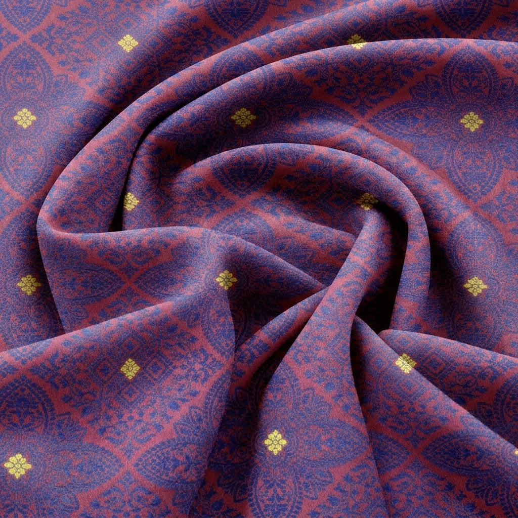 Swirled Maroon Zari Banaras Fabric Showing Butta and Drape
