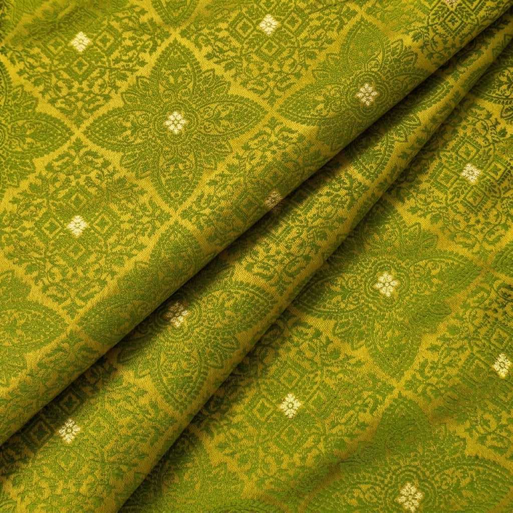 Folded Green Zari Banaras Fabric