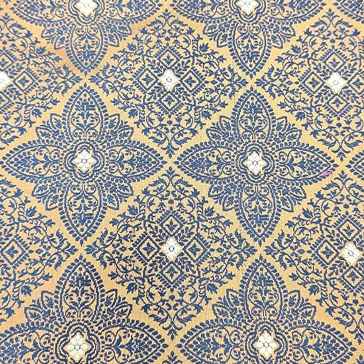 Mustard Zari Banaras Fabric, laid flat