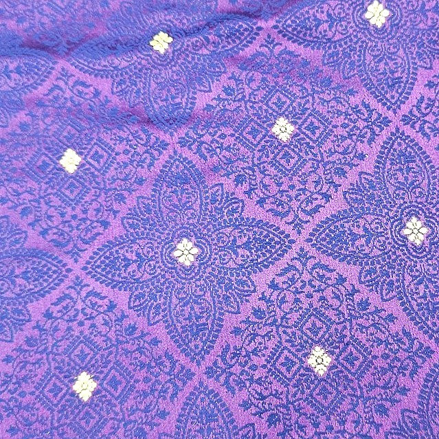 Purple Zari Banaras Fabric, laid flat