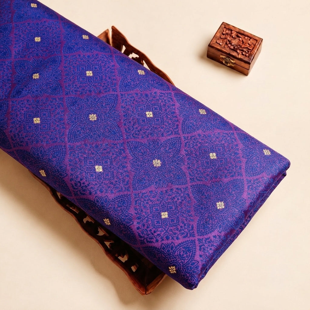 Purple Zari Banaras Fabric with Butta