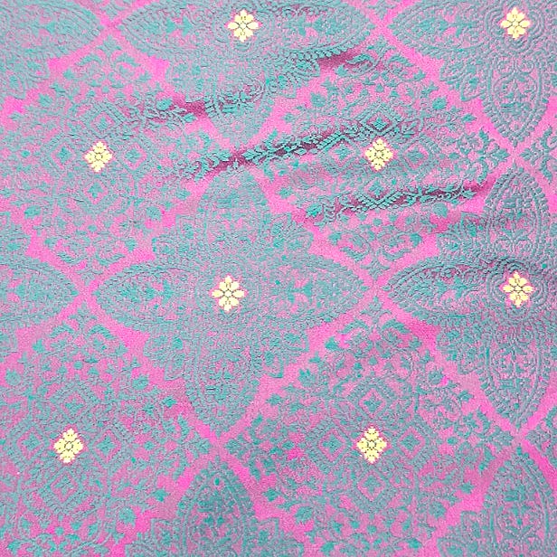 Pink Zari Banaras Fabric, laid flat