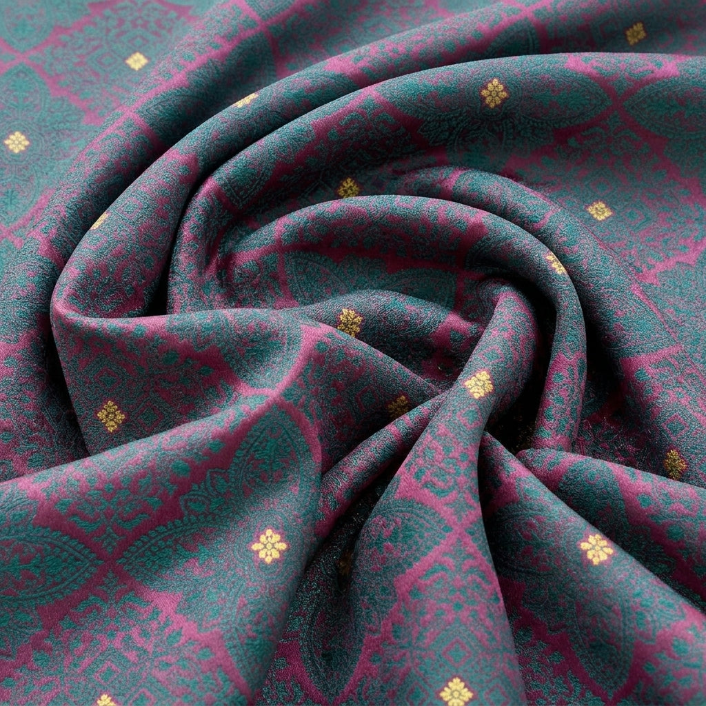 Swirled Pink Zari Banaras Fabric Showing Butta and Drape