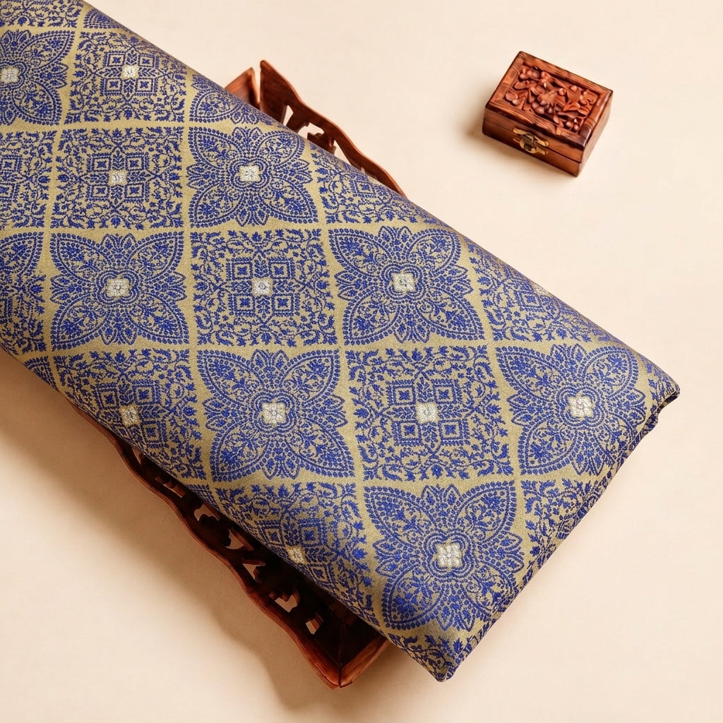 Yellow Zari Banaras Fabric with Butta