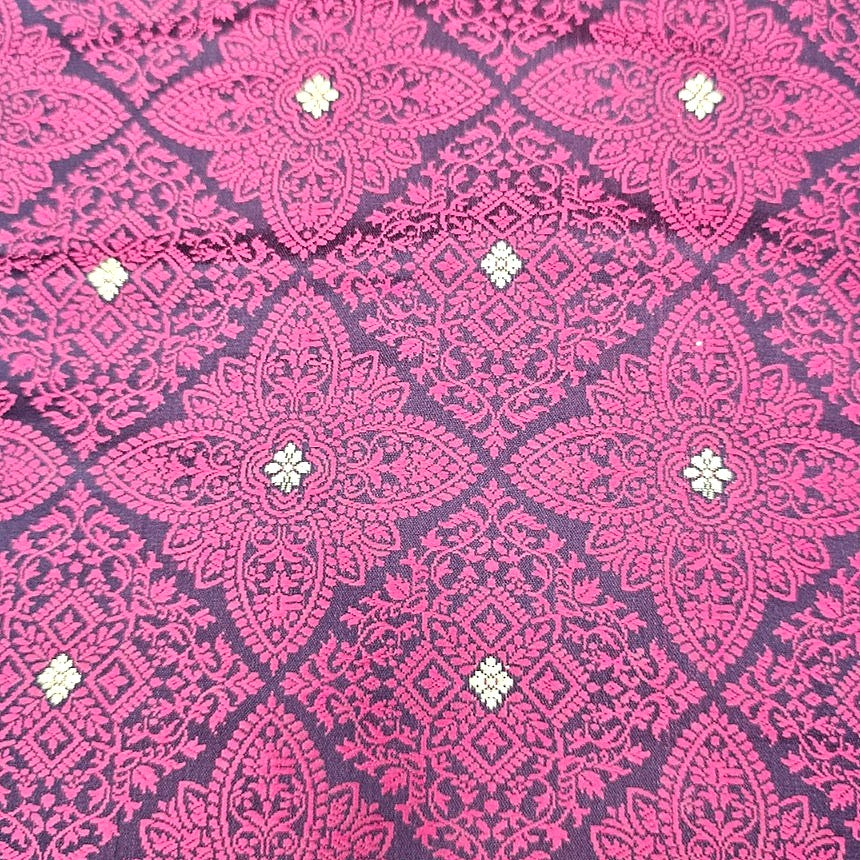 Black Zari Banaras Fabric, laid flat