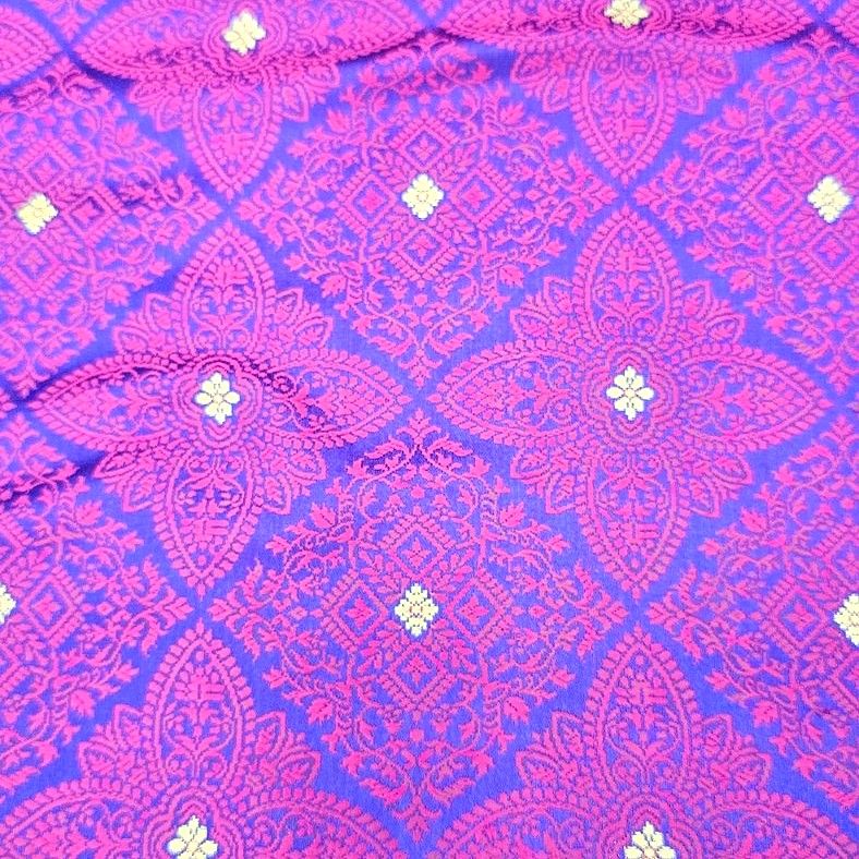 Blue Zari Banaras Fabric, laid flat