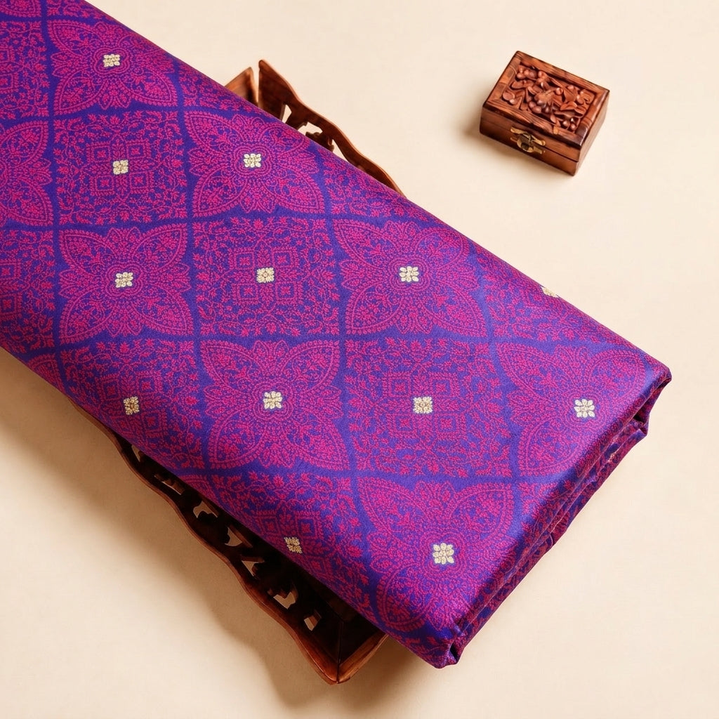 Blue Zari Banaras Fabric with Butta